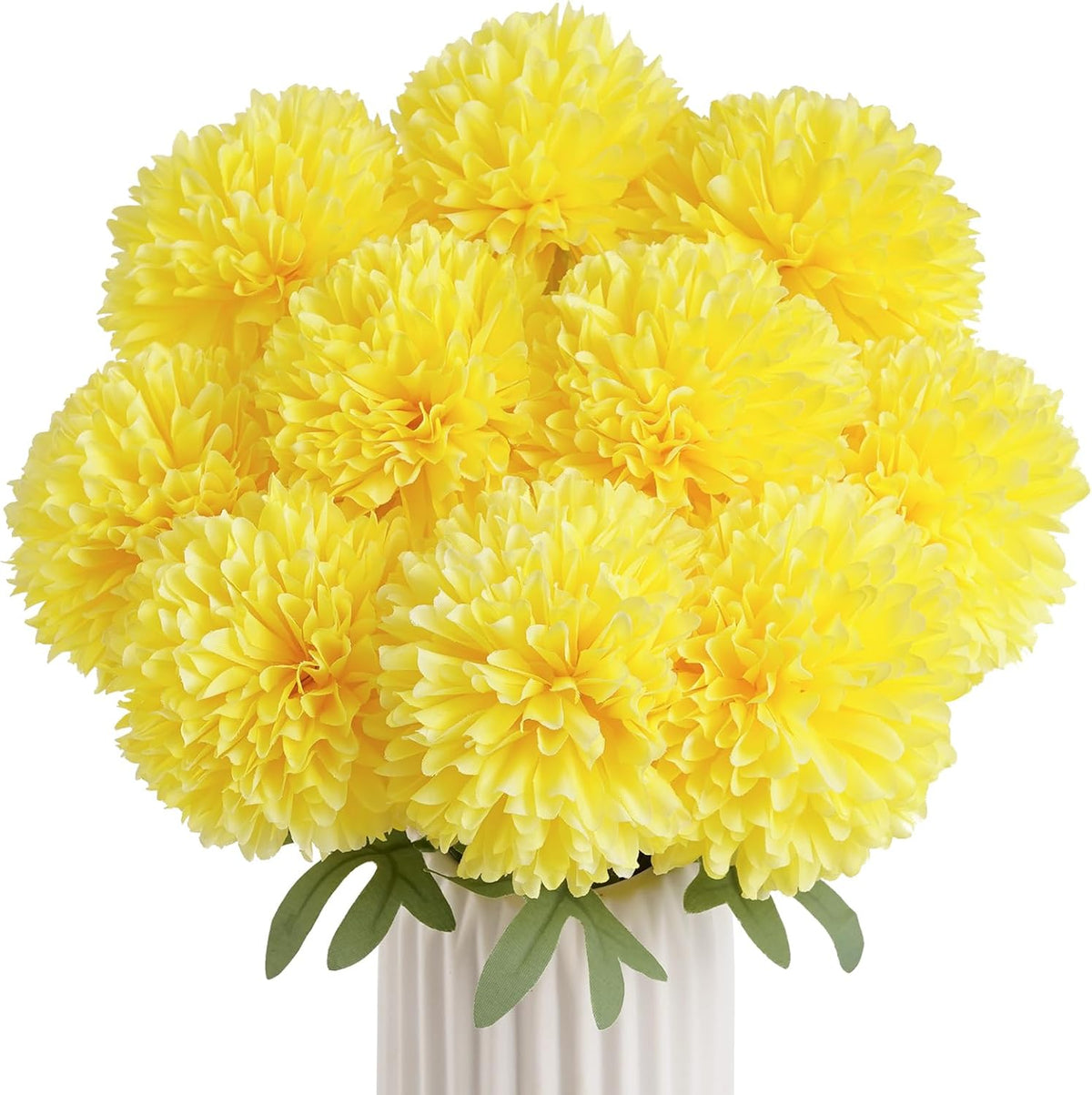 BonBloom's Artificial Chrysanthemums Flowers, 10 Pcs Realistic Large Faux Mums Chrysanthemums Ball Silk with Stems for Autumn Easter Home Floral Arrangement Table Centerpiece (Orange)
