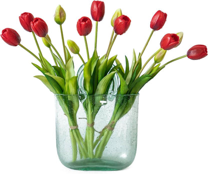 15 Pcs Artificial Tulips Flowers, Latex Bouquet, Fake Tulips for Office Wedding Party Home Kitchen Garden Decoration (White, 15 Pcs)