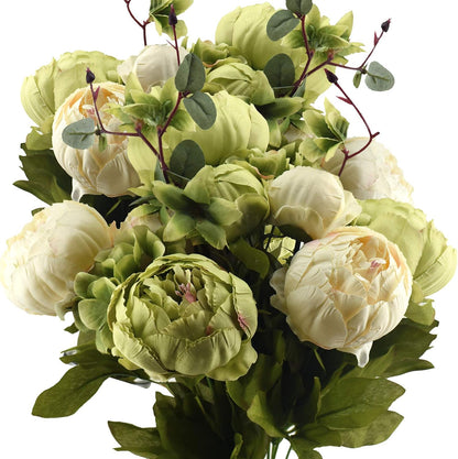FiveSeasonStuff Artificial Peony Bouquets, 2 Cream Beige & Moss Green Silk Flower Bundles for Wedding Centerpieces & Home Decor – Vintage Peonies