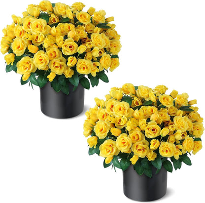 2 Set of Artificial Rose Topiary Trees - Faux Silk Flower Potted Plant, UV Resistant Fake Outdoor Rose Bush for Front Door, Farmhouse, Porch, Garden Decor (Pink)