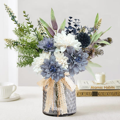 Hydrangeas Floral Arrangement in Glass Vase, Fake Flowers Silk Hydrangea Artificial Flowers with Vase for Home Office Decoration, Dining Table Centerpiece(Pink)