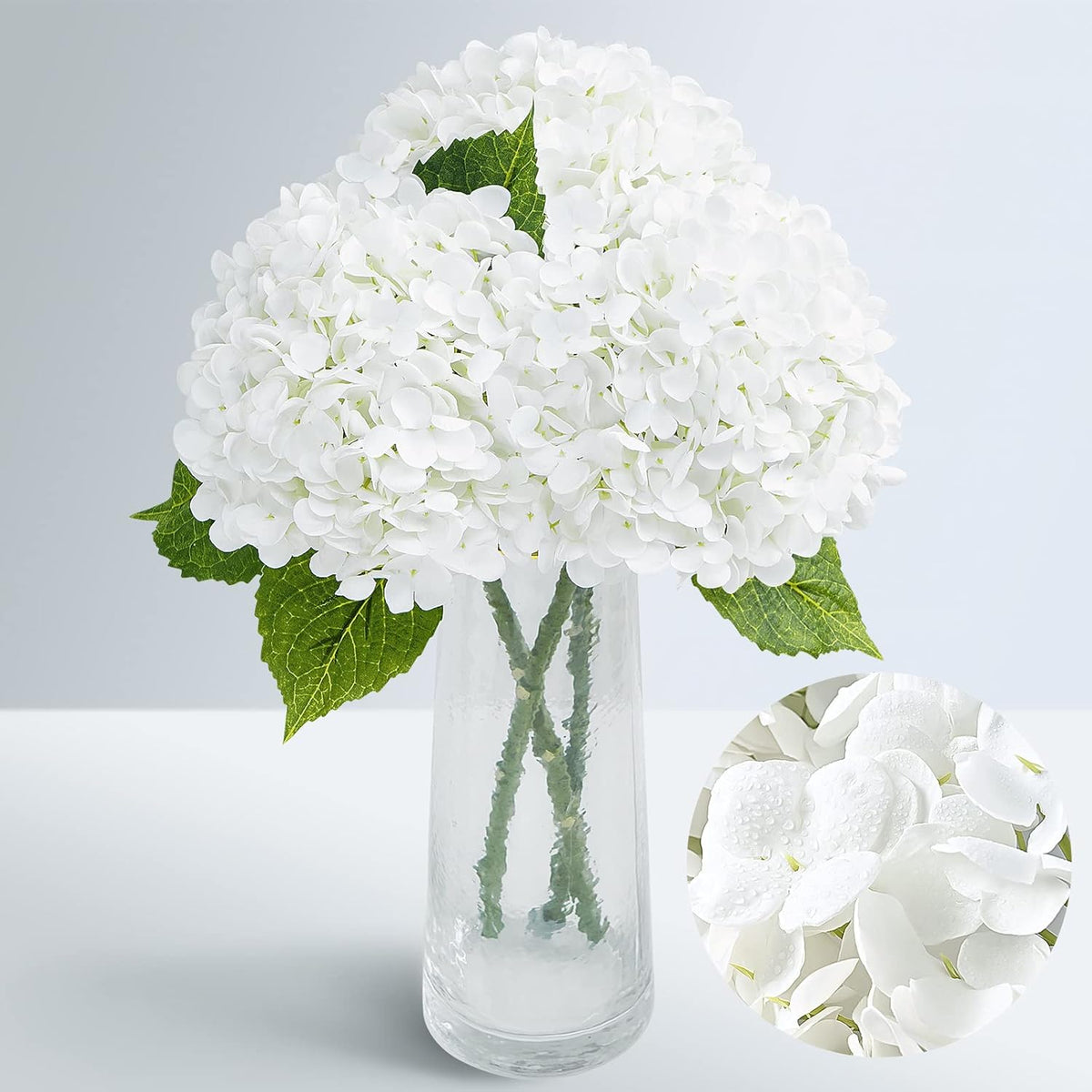 Waipfaru 21" Real Touch Blue Hydrangea Artificial Flowers with Long Stem & Leaves, Full Latex Faux Hydrangea Flowers for Home Decor Party Floral Arrangements Wedding Bouquets Centerpieces, 4Pcs