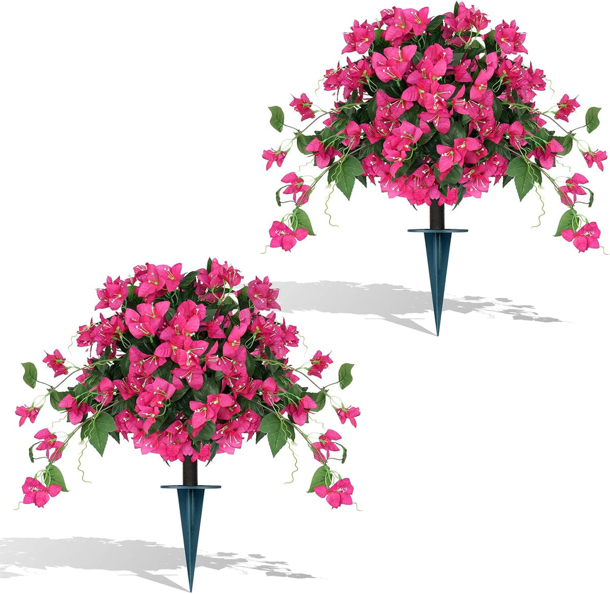 2 Pack 4FT Artificial Bougainvillea Topiary Trees for Outdoor, Fake Silk Flowers Plants Bushes with Ground Spike, Faux UV Resistant Shurbs Trees for Outside, Front Porch, Patio, Balcony Decor