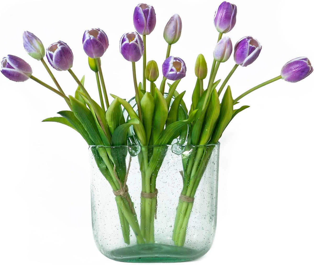 15 Pcs Artificial Tulips Flowers, Latex Bouquet, Fake Tulips for Office Wedding Party Home Kitchen Garden Decoration (White, 15 Pcs)