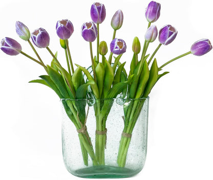 15 Pcs Artificial Tulips Flowers, Latex Bouquet, Fake Tulips for Office Wedding Party Home Kitchen Garden Decoration (White, 15 Pcs)