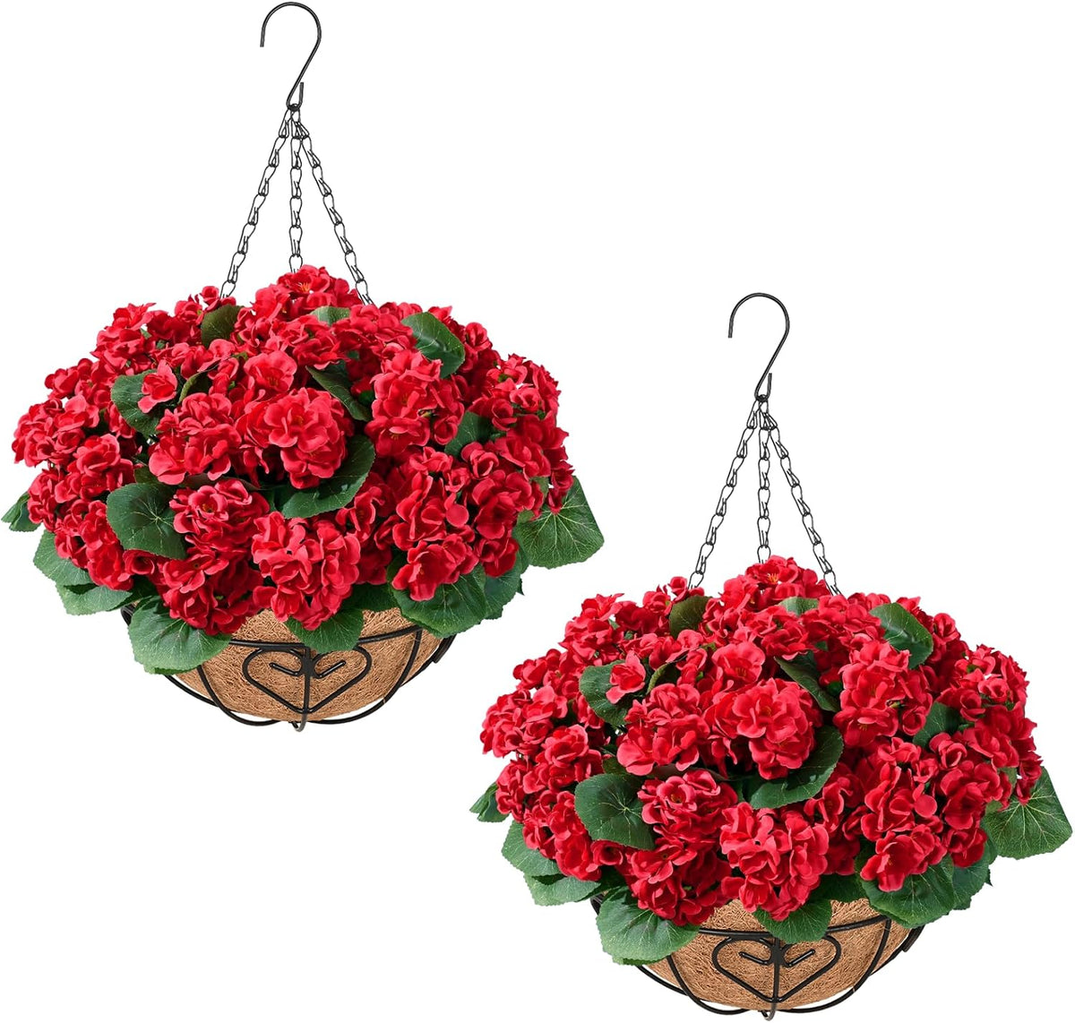 Waipfaru 2 Set Artificial Geraniums for Outdoors with Hanging Baskets, 12 Bundles UV Resistant Artificial Outdoor Plants, Fake Flowers for Spring Front Porch Home Patio Balcony Yard Decor, Mixing