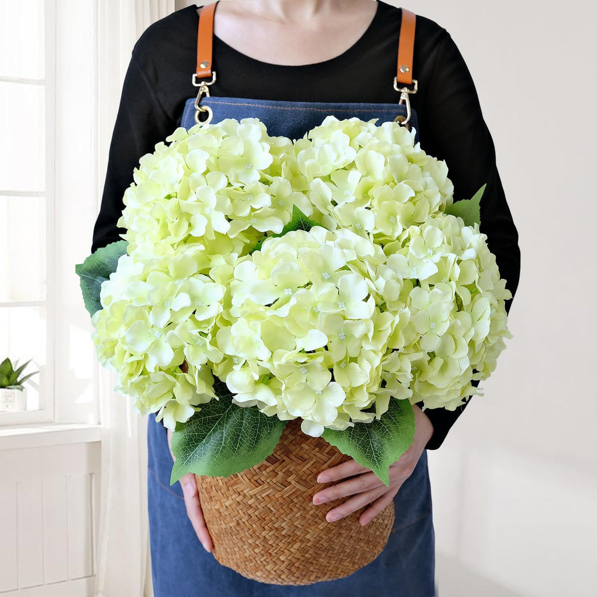 Blue Hydrangea Artificial Flowers, 5Pcs 20-Inch Large Lifelike Silk Hydrangeas for Home Decor