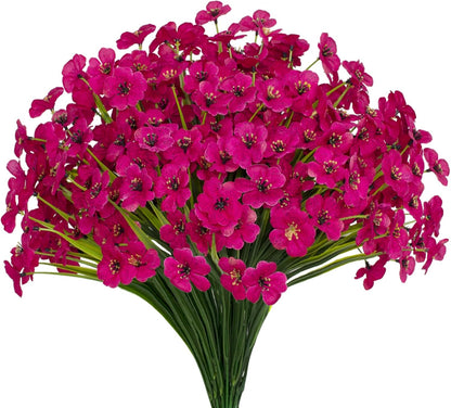 15 Bundles Artificial Flowers UV Resistant Outdoor Plants No Fade Faux Plastic Shrubs Fake Silk Flowers Window Box Garden Porch Home Decoration(Purple)