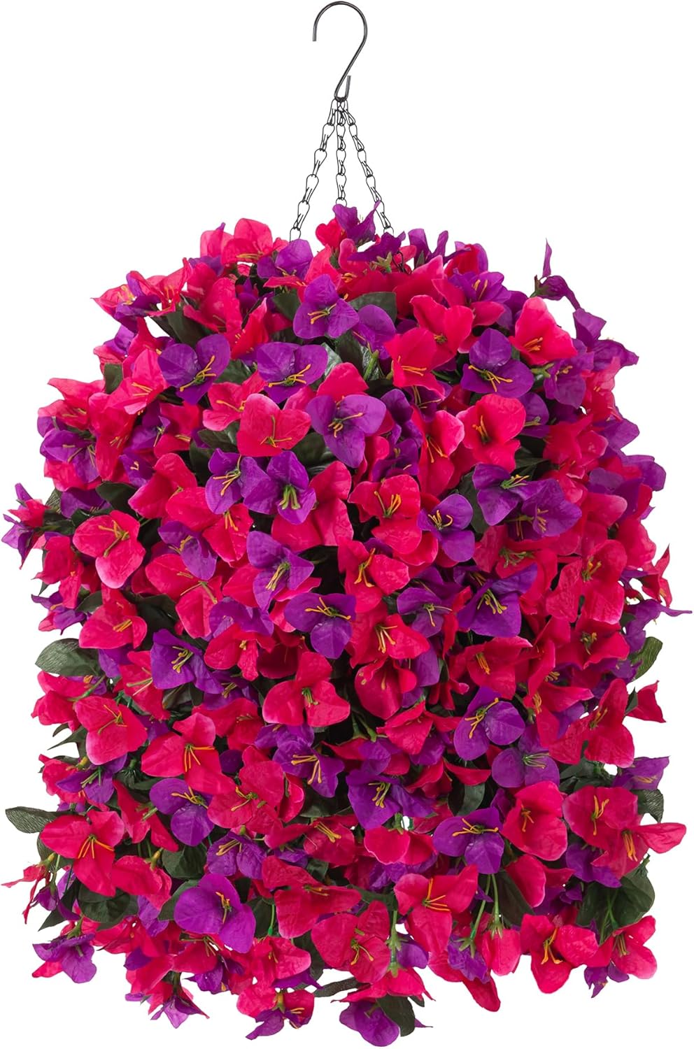 2 Pcs Artificial Faux Bougainvillea Flowers Plants for Outdoor Outside Summer Decoration, Fake Silk UV Resistant Long Trailing Vines for Front Door Porch Planter Balcony (Purple Rose Red)