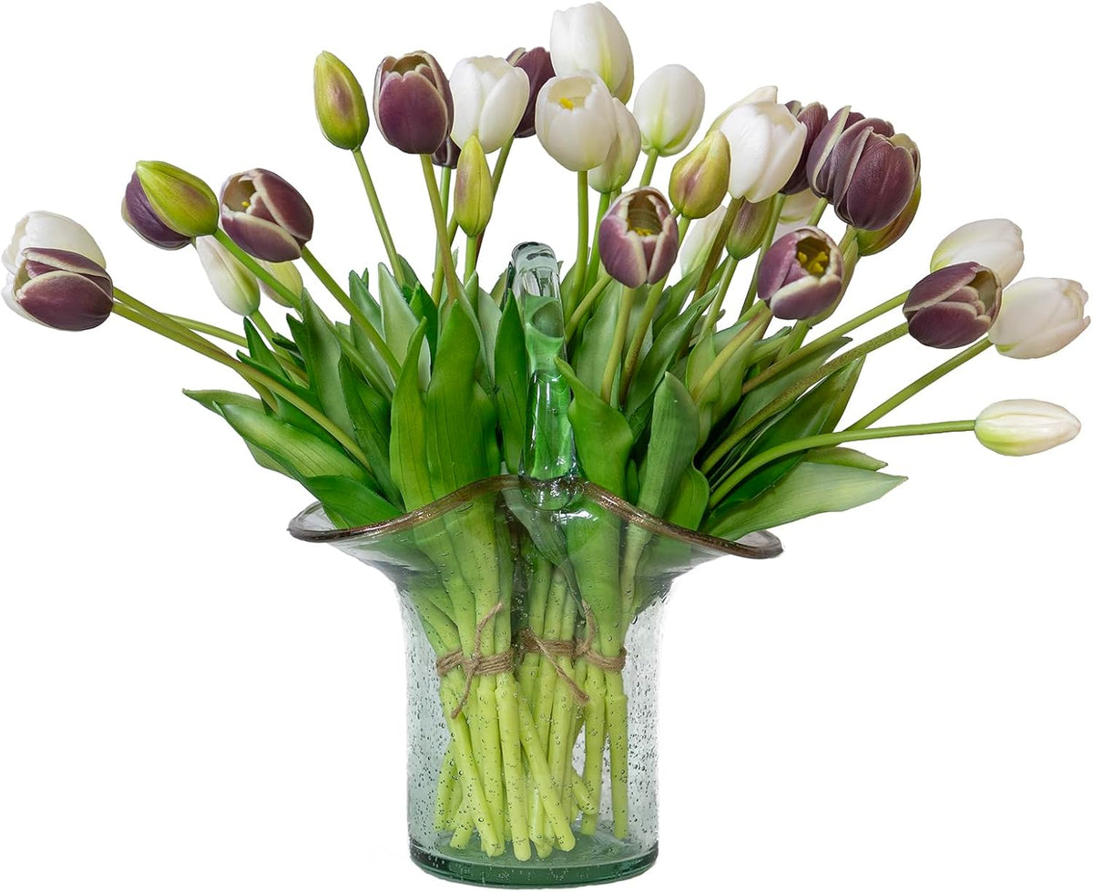 15 Pcs Artificial Tulips Flowers, Latex Bouquet, Fake Tulips for Office Wedding Party Home Kitchen Garden Decoration (White, 15 Pcs)