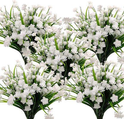 Grunyia 10 Bundles Artificial Fake Flowers, Faux Outdoor Plastic Plants UV Resistant Shrubs Outside Indoor Decorations (Blue-Eucalyptus)