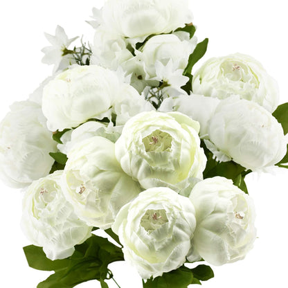 FiveSeasonStuff Artificial Peony Bouquets, 2 Cream Beige & Moss Green Silk Flower Bundles for Wedding Centerpieces & Home Decor – Vintage Peonies
