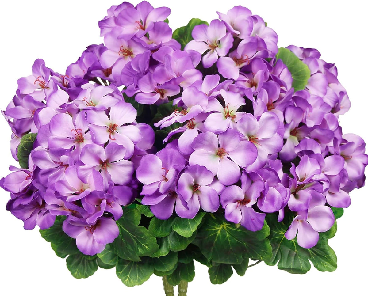 2 Pcs Artificial Geraniums for Outdoor Silk Geranium Flowers White Artificial Geranium Bush Faux Flowers Geraniums Branch for Garden Patio Grave Cemetery Vase Table Centerpiece Indoor Decor