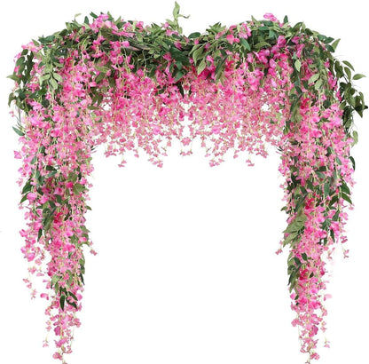 Veryhome 3Pcs 7.2Ft/Piece Artificial Flowers Wisteria Garland Artificial Wisteria Vine Hanging Flower Greenery Garland for Home Garden Outdoor Wedding Arch Floral Decor (White)