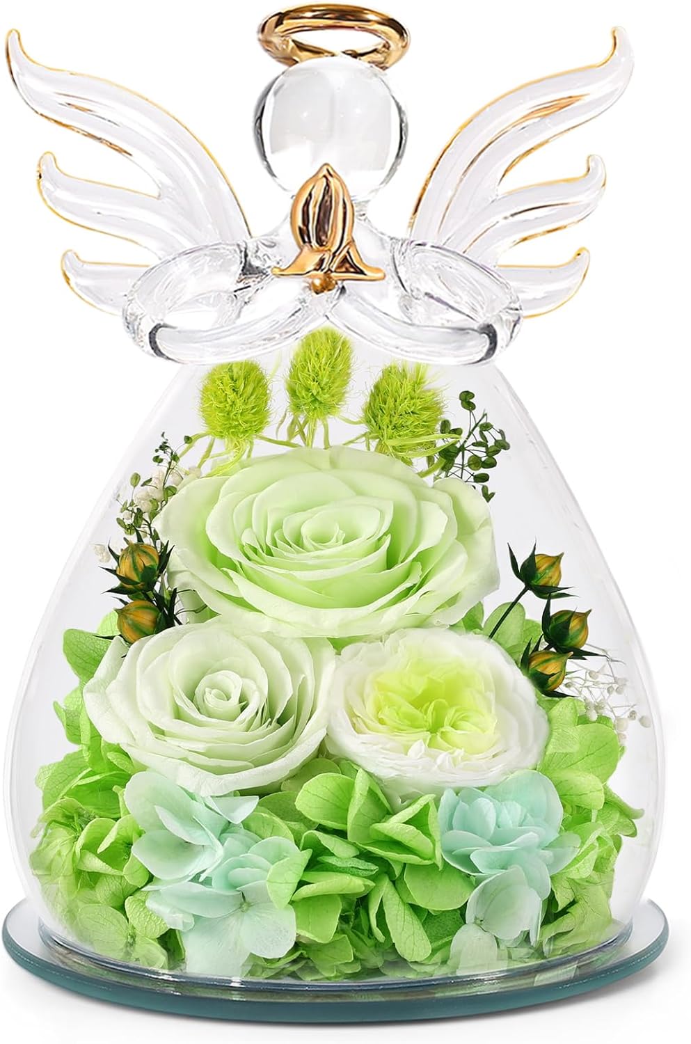 Gifts for Mom Birthday Gifts for Women Preserved Rose Forever Flower in Glass Angel Figurines Fresh Flowers for Delivery Anniversary Mothers Day Real Colorful Roses for Grandma Her Wife from Daughter