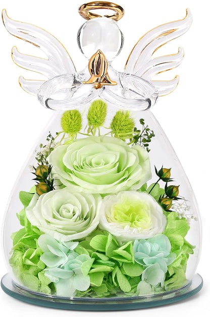 Gifts for Mom Birthday Gifts for Women Preserved Rose Forever Flower in Glass Angel Figurines Fresh Flowers for Delivery Anniversary Mothers Day Real Colorful Roses for Grandma Her Wife from Daughter