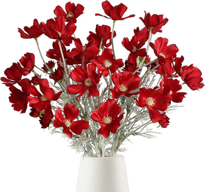 6 Pcs Cosmos Silk Flowers 24" Wild Flowers Artificial Fake Flowers Arrangement for Wedding Party Kitchens Home Decoration (Burgundy)