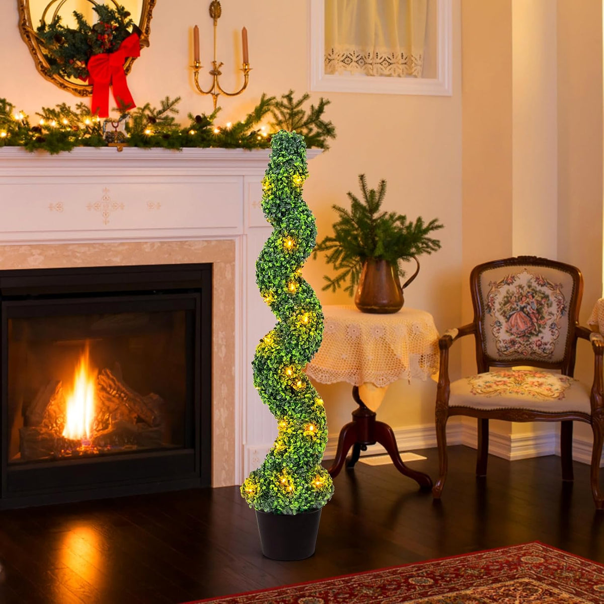 Charming Artificial Spiral Boxwood Topiary Home Decor Bundle