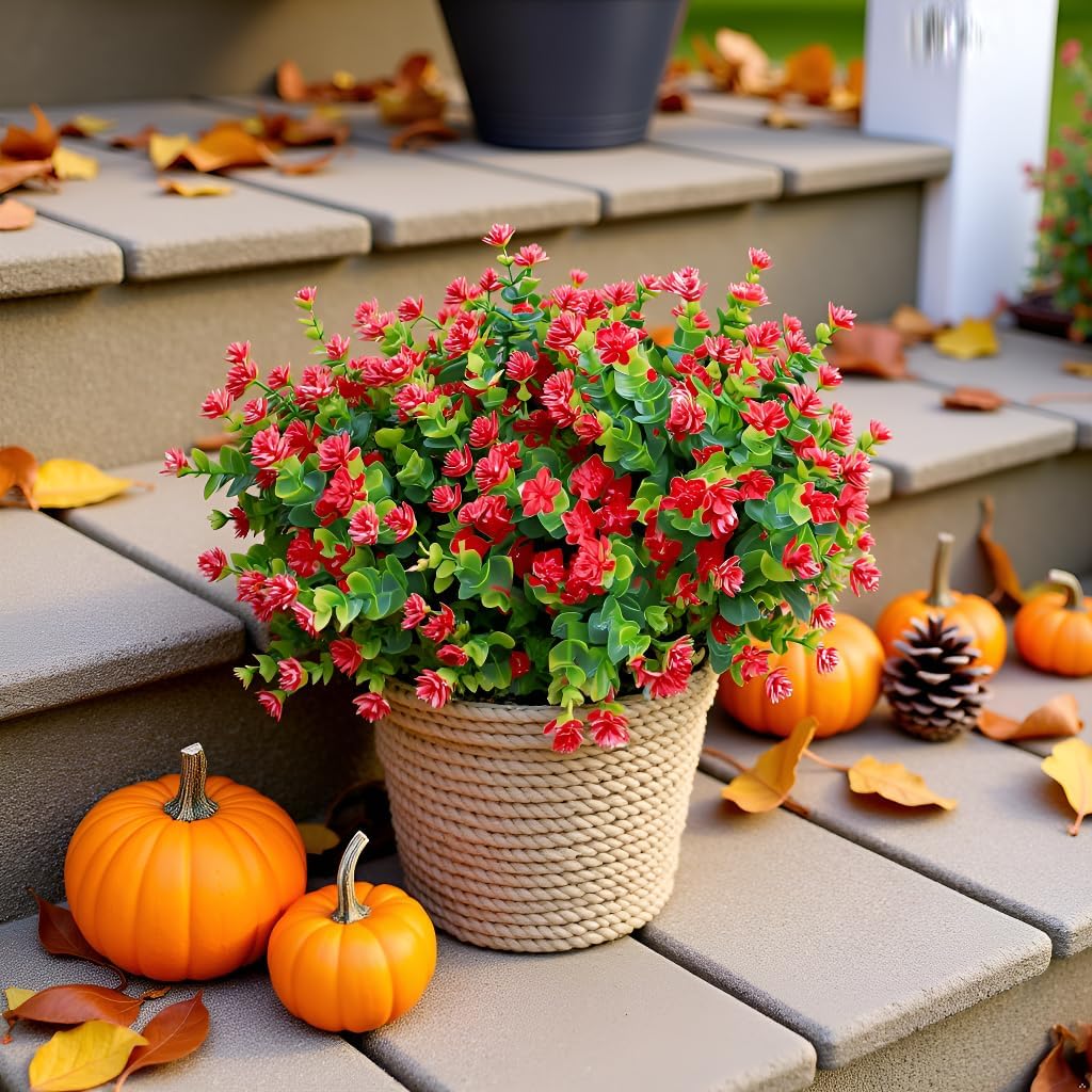 Artificial Flowers for Outdoors, 12 Bundles UV Resistant Realistic Faux Plants for Outside Porch Planter, Spring Summer Home Garden Decoration, Blue