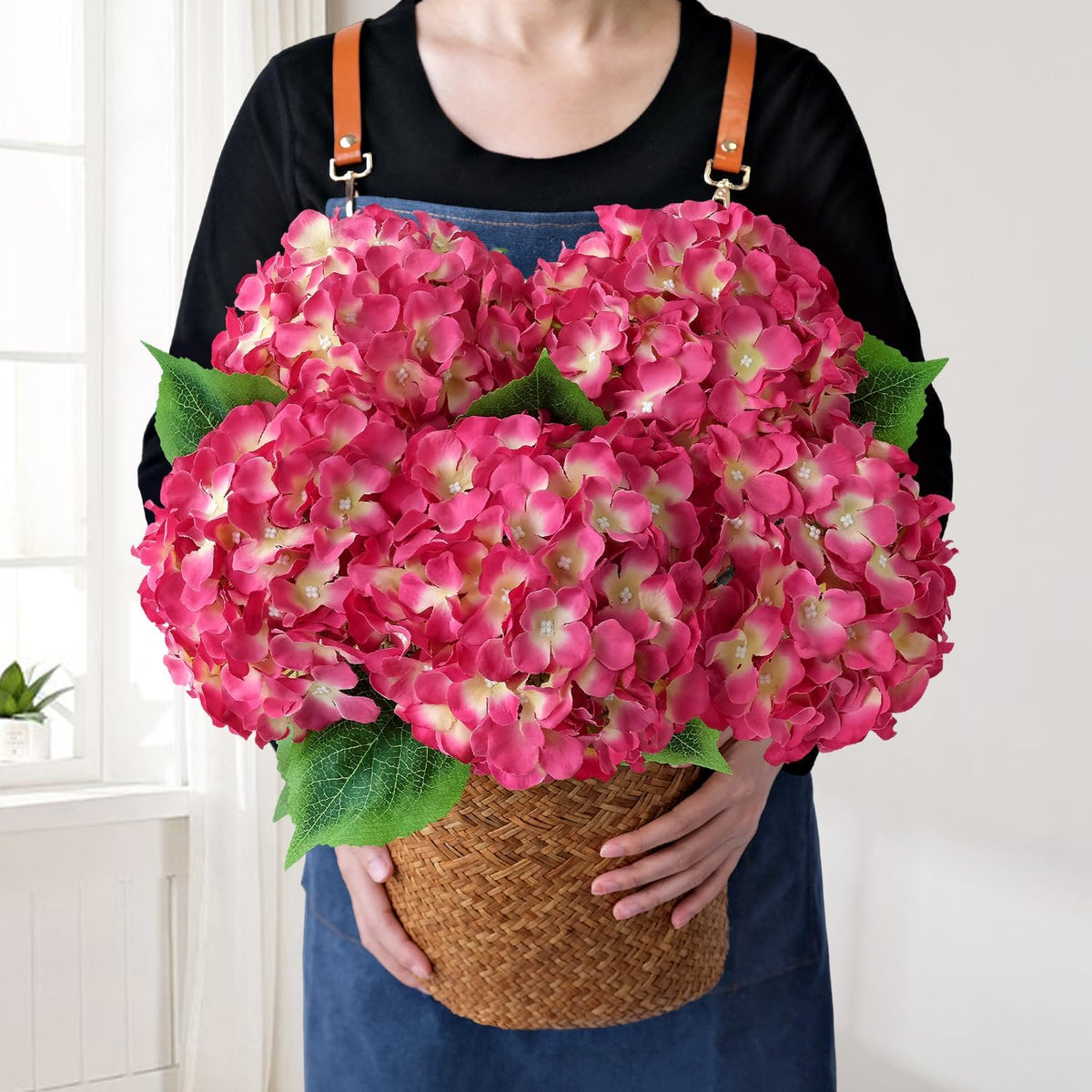 Blue Hydrangea Artificial Flowers, 5Pcs 20-Inch Large Lifelike Silk Hydrangeas for Home Decor