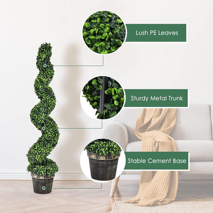 Charming Artificial Spiral Boxwood Topiary Home Decor Bundle