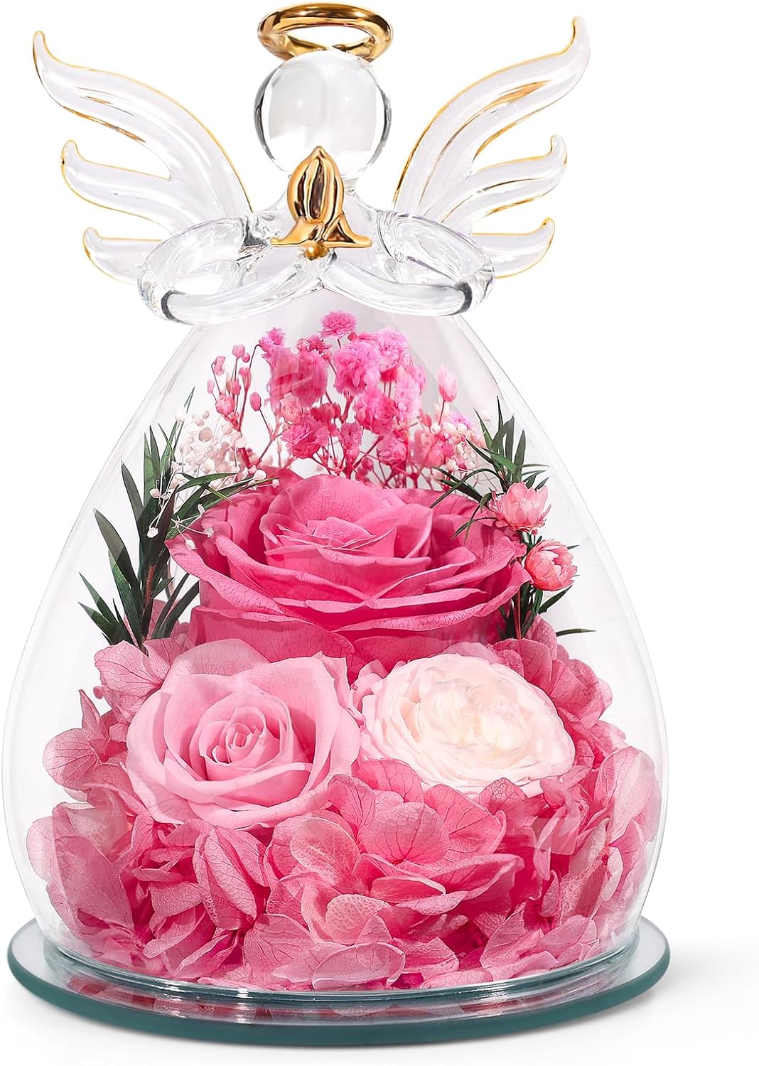 Gifts for Mom Birthday Gifts for Women Preserved Rose Forever Flower in Glass Angel Figurines Fresh Flowers for Delivery Anniversary Mothers Day Real Colorful Roses for Grandma Her Wife from Daughter