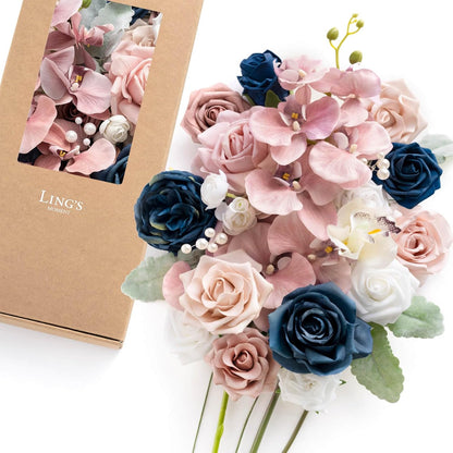 Ling's moment Fake Flowers Box, Faux Artificial Greenery Stems Foam Roses Poppy Gardenia Silk Hydrangea Peony Fabic Flower for Centerpieces Bouquet Wedding Floral Vase, English Pastel, Deluxe Combo