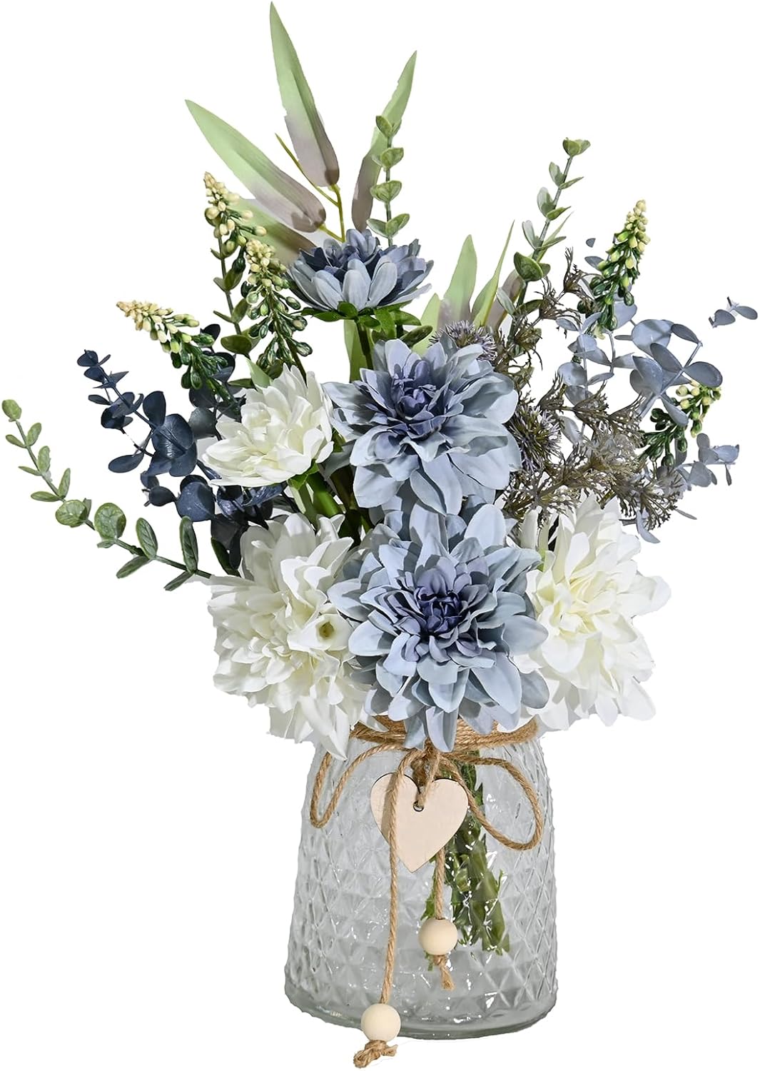 Artificial Hydrangea Flower Arrangements with Ceramic Vase for Home and Wedding Decor