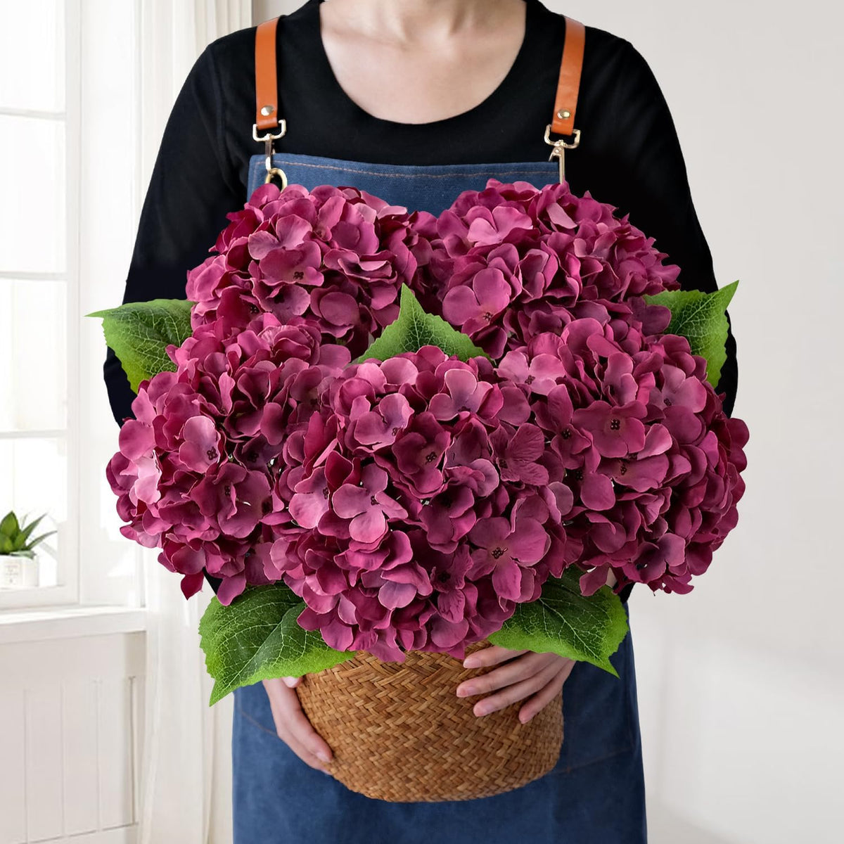 Blue Hydrangea Artificial Flowers, 5Pcs 20-Inch Large Lifelike Silk Hydrangeas for Home Decor