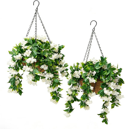 15" Faux Crepe Myrtle Hanging Baskets - Set of 2, Artificial Hanging Plants Flowers for Outdoors, No Maintenance Required, No Watering Needed. Brighten Your Porch Instantly! (Pink)