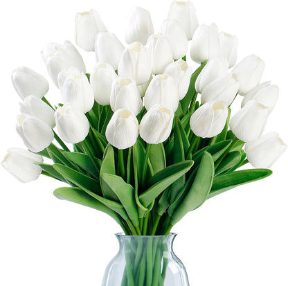 Sggvecsy 30 Pcs Fake Tulips Artificial Flowers Real Touch PU Faux Flowers Tulip Stems for Wedding Spring Bouquet Floral Arrangement Home Office Party Decorations for Mother's Day (Multi Colors)