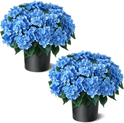 Artificial Hydrangea Flower Topiary Trees - 2 Sets Faux Silk Flower Potted Plant, UV Resistant Fake Outdoor Hydrangea Bush for Front Door, Farmhouse, Garden, Porch Decor (White)