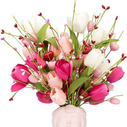 VioletEverGarden Valentines Day Decorations, 6 Pack Artificial Flowers 17inch Valentine’s Day Picks with Tulip Berry for Valentine’s Day Wedding Party Center Pieces Decoration
