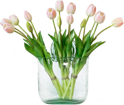 15 Pcs Artificial Tulips Flowers, Latex Bouquet, Fake Tulips for Office Wedding Party Home Kitchen Garden Decoration (White, 15 Pcs)