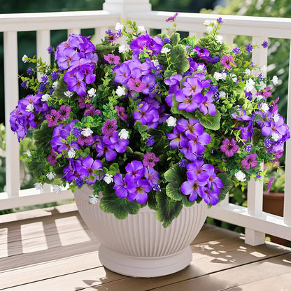 Ouddy Decor 18" Artificial Geranium Flowers for Outdoors, 10 Bundles Mixed Fake Silk Flowers Plastic Plants UV Resistant for Summer Garden Porch Patio Planter Kitchen Table Home Decor, Red