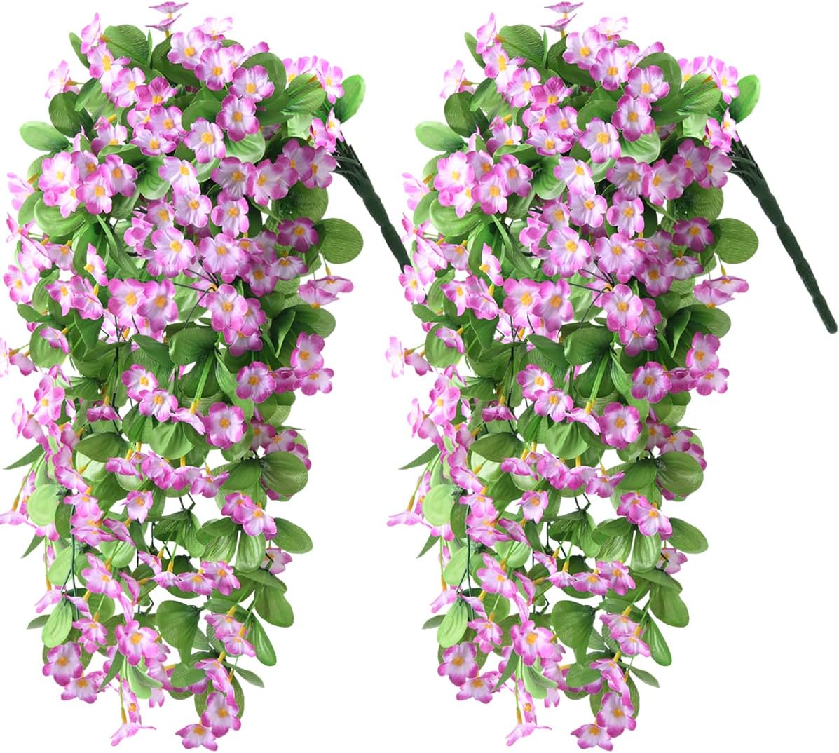 2PCS Artificial Hanging Flowers, Fake Hanging Plants Violet Vines UV Resistant for Wall Home Room Garden Wedding Indoor Outdoor Spring Summer Decoration(Purple)