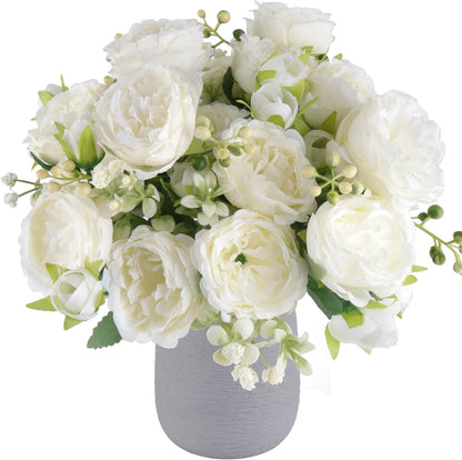 Artificial Peonies Silk Flowers, 4 Bundles Faux Peony Bouquet for Farmhouse Home Decor, Light Pink