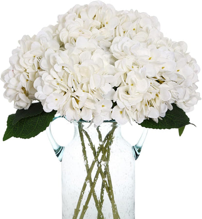 6 Pcs White Hydrangea Artificial Flowers Silk Fake Hydrangeas with Stems for Wedding and Home Decor