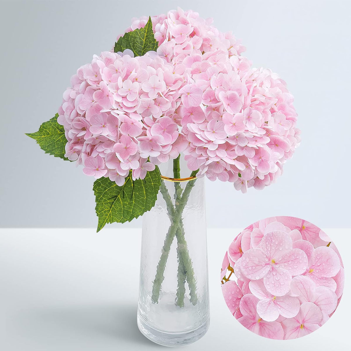 Waipfaru 21" Real Touch Blue Hydrangea Artificial Flowers with Long Stem & Leaves, Full Latex Faux Hydrangea Flowers for Home Decor Party Floral Arrangements Wedding Bouquets Centerpieces, 4Pcs