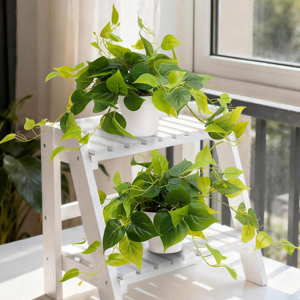 alyptus Fake Pothos Hanging Plants – 33" Set of 2 Faux Ivy Vines with Pots Realistic Silk Devil’s Ivy for Indoor Décor Low Maintenance Artificial House Plants for Home Bathroom or Office - Green