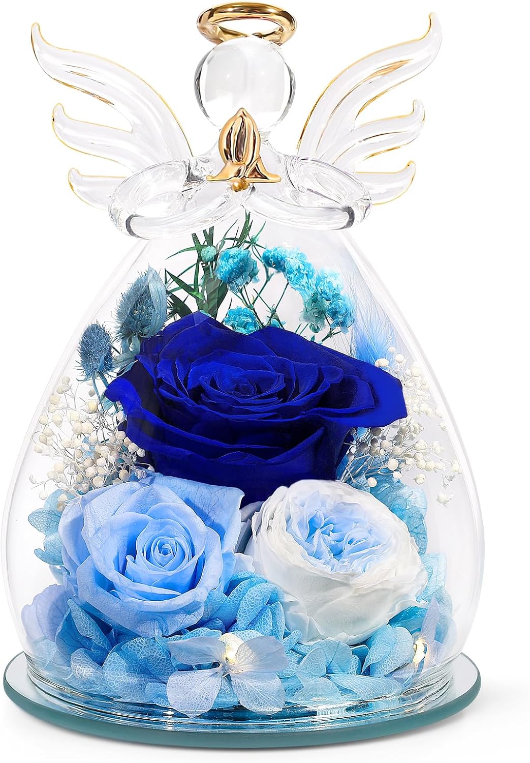 Gifts for Mom Birthday Gifts for Women Preserved Rose Forever Flower in Glass Angel Figurines Fresh Flowers for Delivery Anniversary Mothers Day Real Colorful Roses for Grandma Her Wife from Daughter