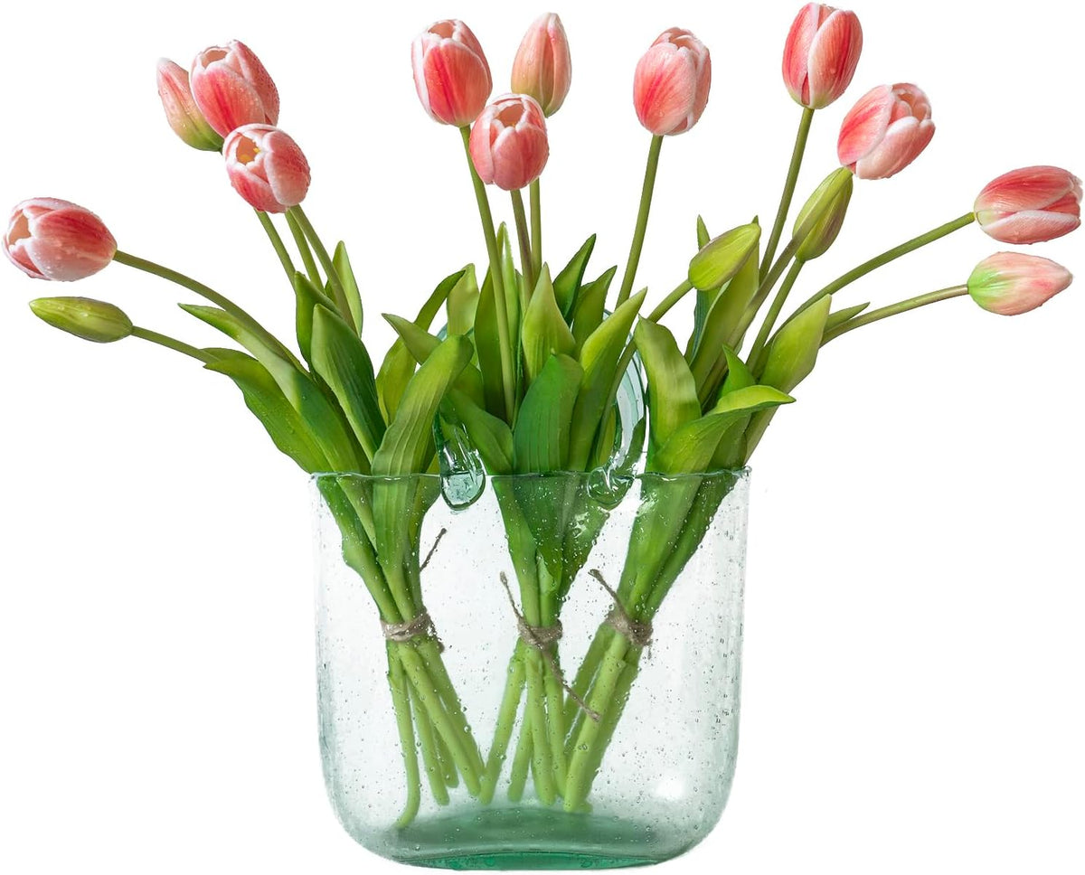 15 Pcs Artificial Tulips Flowers, Latex Bouquet, Fake Tulips for Office Wedding Party Home Kitchen Garden Decoration (White, 15 Pcs)