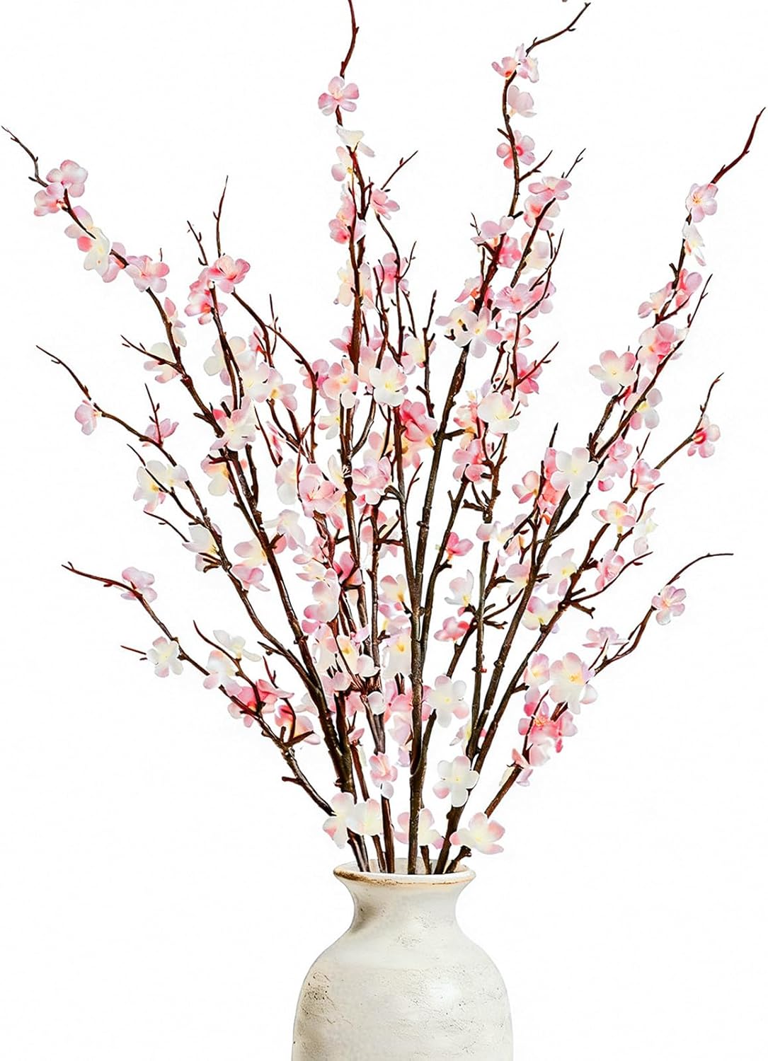 4 Pcs Cherry Blossom Branches 39 Inch White Fake Flowers Spring Decorations for Home Decor, Artificial Flowers Long Stem Branches for Vase Wedding Office Party Table Decor Centerpieces