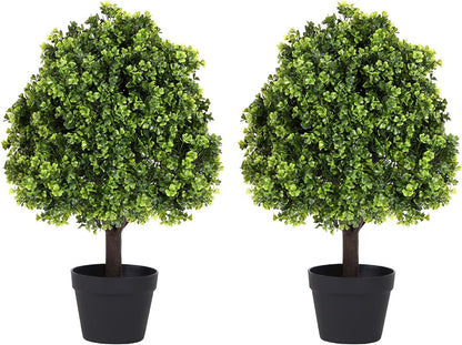 27“ Realistic Artificial Boxwood Topiary Trees Set of 2, Faux Boxwood Plants Outdoor UV-Resistant, No Maintenance Curb Appeal Fake Evergreen Bushes & Shrubs for Front Porch Outside Planter Decor