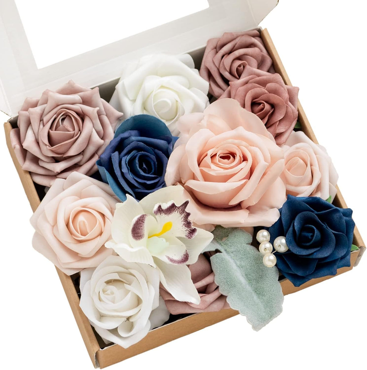 Ling's moment Fake Flowers Box, Faux Artificial Greenery Stems Foam Roses Poppy Gardenia Silk Hydrangea Peony Fabic Flower for Centerpieces Bouquet Wedding Floral Vase, English Pastel, Deluxe Combo