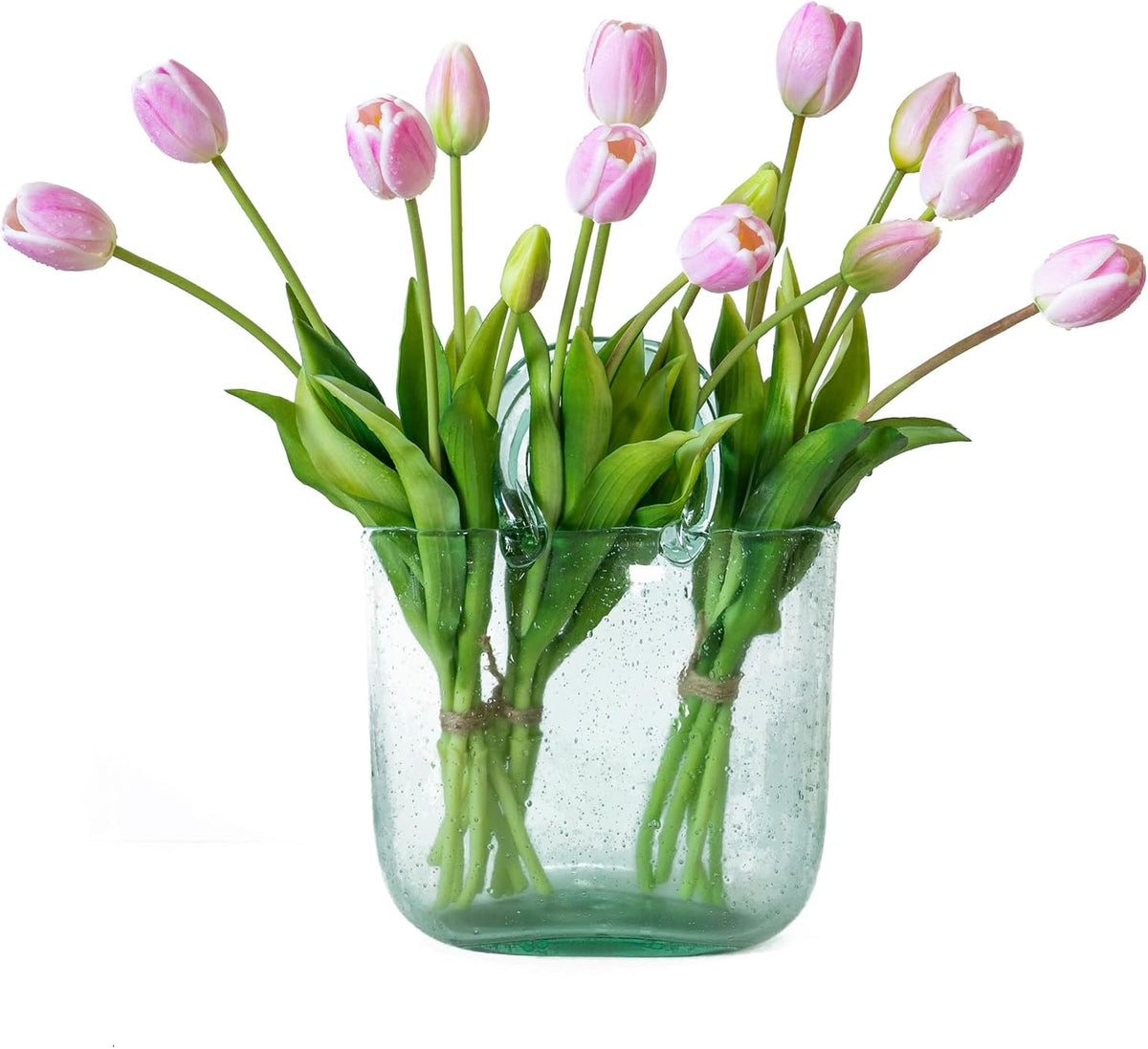 15 Pcs Artificial Tulips Flowers, Latex Bouquet, Fake Tulips for Office Wedding Party Home Kitchen Garden Decoration (White, 15 Pcs)