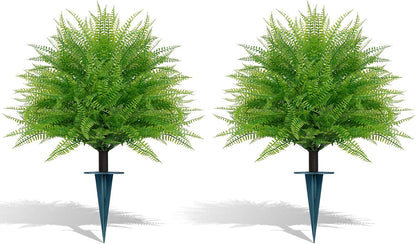 2 Pack Artificial Boxwood Topiary Ball Trees, 16" UV Resistant Fake Evergreen Shrubs Bushes Plants with Ground Spike, Fake Plants for Outdoor Indoor Front Porch Garden