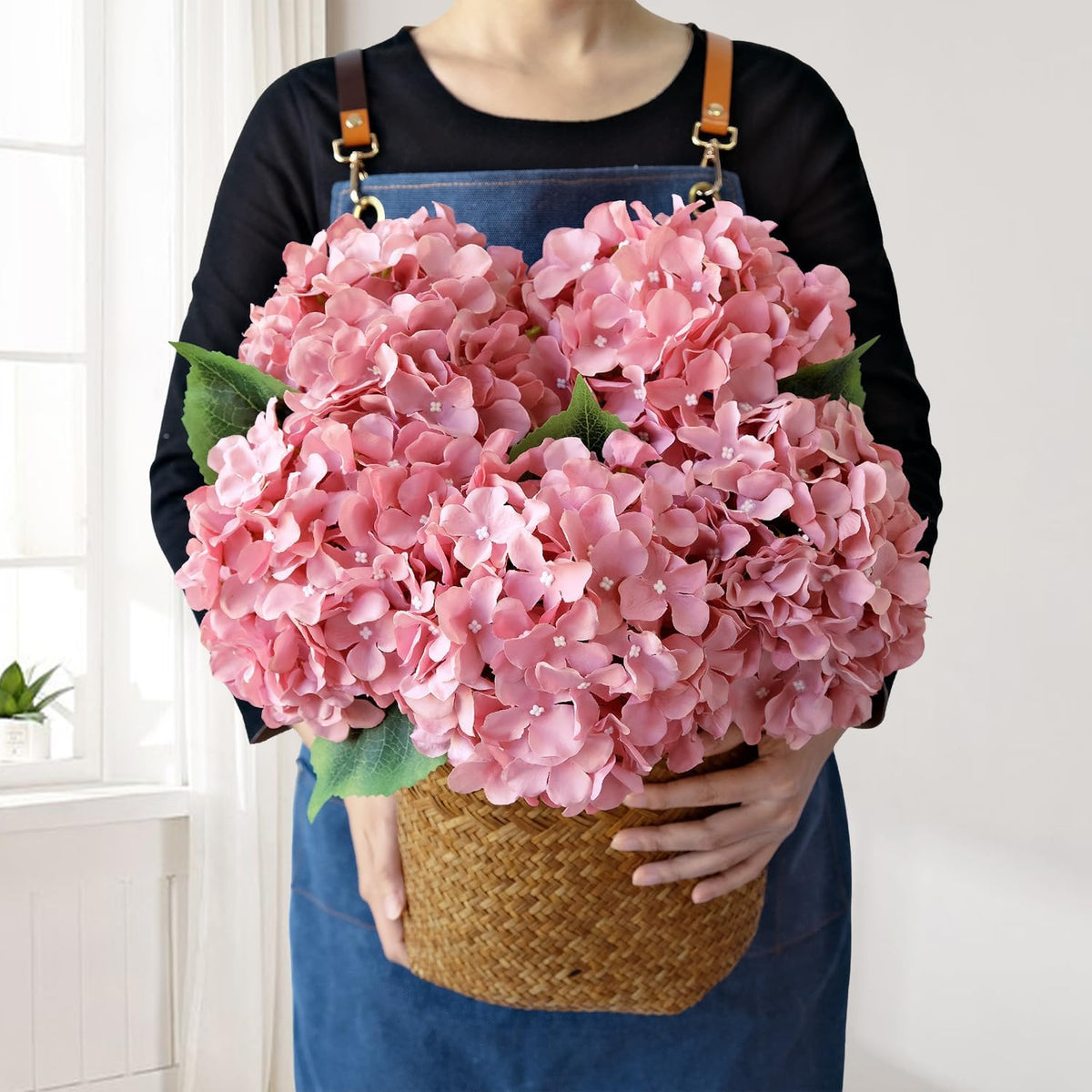 Blue Hydrangea Artificial Flowers, 5Pcs 20-Inch Large Lifelike Silk Hydrangeas for Home Decor