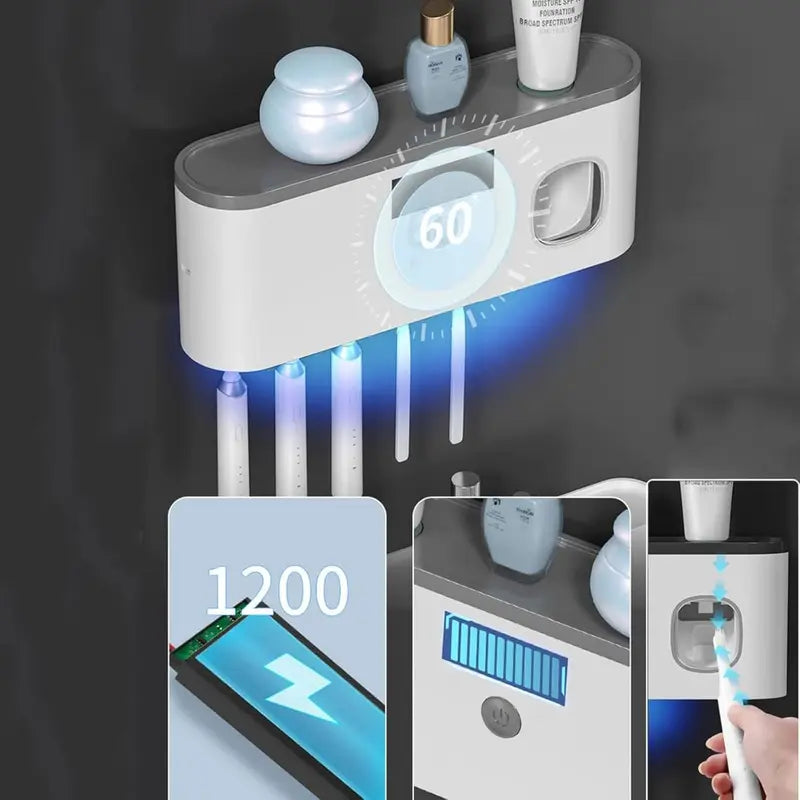 Wall-Mounted Multifunctional Bathroom Organizer - Adhesive No-Drilling Toothbrush Holder