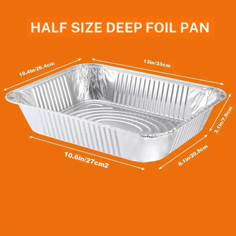Aluminum Foil Pans 9x13 Disposable - Half Size Heavy Duty Deep Steam Table Pans for Baking and Grilling